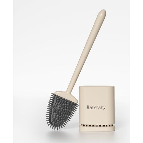 Brosse WC en silicone, brosse WC et porte-brosse WC, brosse WC douce et flexible avec long manche à séchage rapide, montage mural et debout pour salle de bain (terre cuite clair) (1/5)