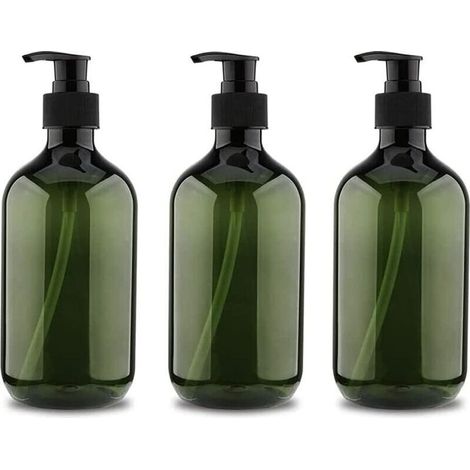 Lot de 3 flacons pompe 500ml – Distributeurs de savon rechargeables – Conception étanche – Pompe anti-goutte – Plastique PET durable - 5ooml