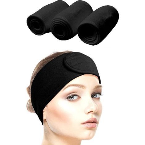 3PCS Bandeau Maquillage Cheveux Lavable Bandeau Serre-Taªte Scratch Blanc Pour Spa Yoga Sport Se Maquiller Soins du Visage-noir (1/5)