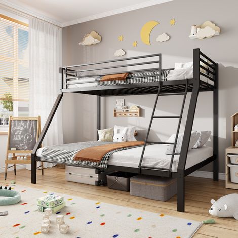 Letto a castello 90 x 200 / 140 x 200 cm in metallo con scala reversibile nero DESVIAE (1/5)