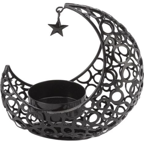 Romantic moon-shaped candle holder, hollow iron candle holder for wedding, Christmas decoration, dining table, black (1/5)