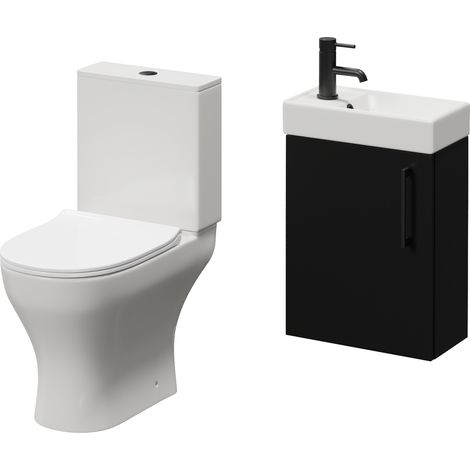 Napoli Cube Matt Black 400mm Single Door Wall Mounted Vanity Unit and Jubilee Toilet Suite with Align Basin - 400mm - Matt Black 160mm Handle