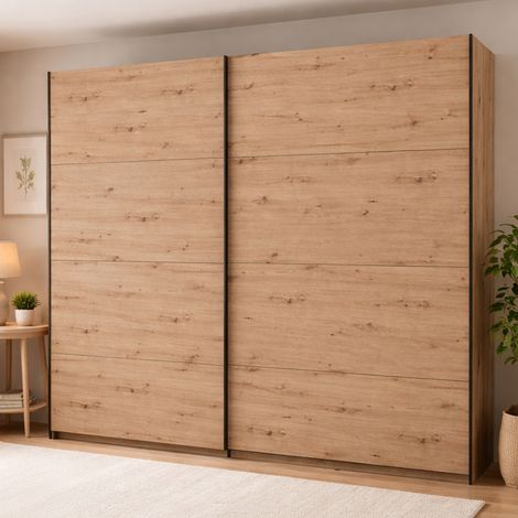 Armario Grande Salemi, Ropero Dormitorio 2 Estantes, Perchero, 2 Puertas, 245x217.5h cm Marrón Roble Nudoso (1/5)