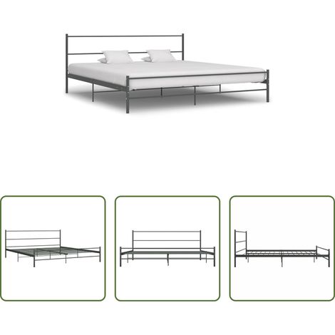 Lit double - Cadre de lit sans matelas gris métal 180x200 cm (1/5)