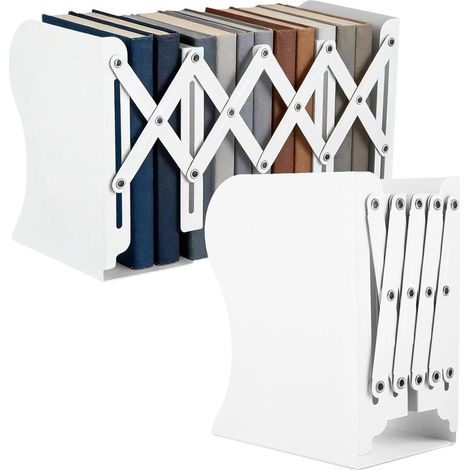 Serre-Livres en Métal, Extensible et Réglable 10–50 cm, Support de Livres à 3 Niveaux, Antidérapant et Antirouille, Porte-Livres Blanc pour Bureau et Maison (1/5)