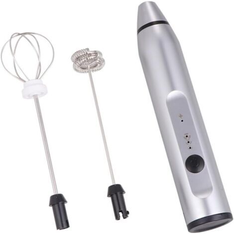 1 tragbarer Milchaufschäumer, kleiner Schneebesen, Eierquirl, Getränkequirl mit LED-Licht, Küchenutensil, Handquirl, Eierquirl, Silber (1/4)