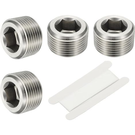 1/8" NPT Male Raccord De Tube À Hexagone Interne, 4 Pcs 304 Acier Inoxydable Kit Assortiment Bouchon Tête Filetée Frapper Adaptateur Avec Ruban, Argent - 3/4" (1/5)