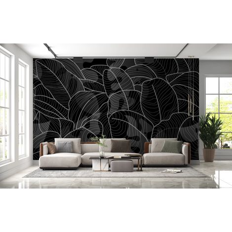 Papier peint nature - tapis de feuilles tropicales sombres - 150 x 250 cm (1/2)
