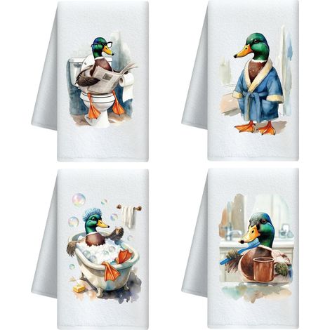 Set de 4 Torchon de Cuisine Décoratifs, Toilette Canards Sauvages, Microfibre Douce et Absorbante, Torchons pour Vaisselle, Cuisine, Thé, Café, Bar, Maison, Cadeau pour Crémaillère (1/5)