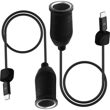 Lot de 2 adaptateurs USB C vers allume-cigare de 0,5 m 9 V Type-C mâle vers femelle, compatible avec caméra embarquée, GPS, lumières LED de voiture, ventilateur de voiture et appareils (1/5)