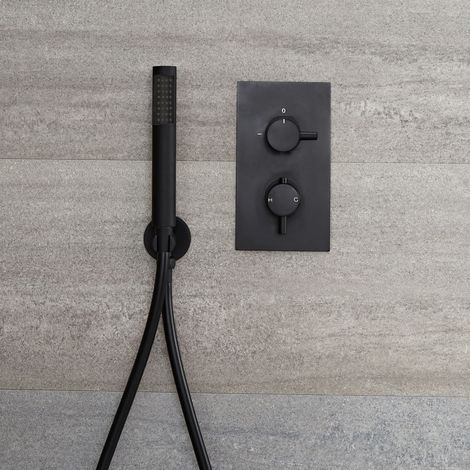 Hudson Reed – Colonne de douche thermostatique encastrable noir mat – Mitigeur avec sécurité anti-brûlure – Douchette design moderne – Canules silicone anti-calcaire (1/5)