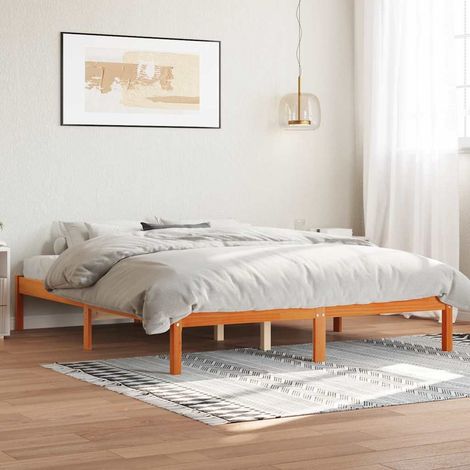 Cama sin colchón madera maciza pino marrón cera 150x200 cm (1/5)