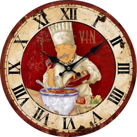 Horloge murale rétro pour salon, déco cuisine chef pâtissier, design cartoon silencieux, modèle B-6, 34x2x34 cm. (1/4)