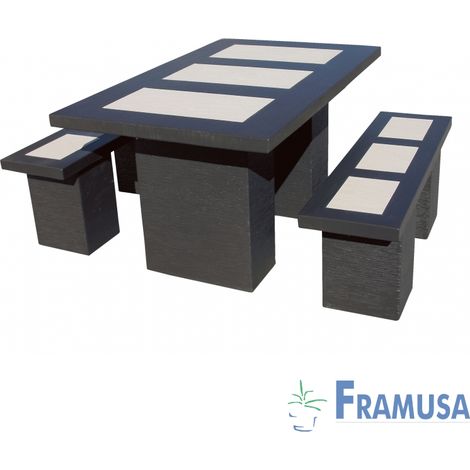 CONJUNTO COMEDOR PIEDRA RECTANGULAR JARDIN MINI LIVINSTON POLAR WENGUE