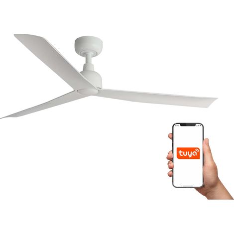 Faro Marine Ventilateur de plafond moyen à 3 pales, blanc mat, système intelligent Tuya