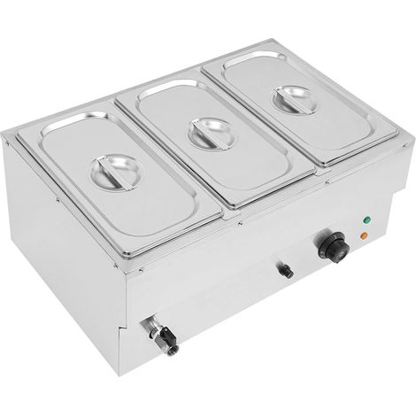 3 x 7 L Bain Marie , Chauffe Plat 220v Chauffe-Plat Electrique Commercial avec 3 Bacs Casseroles en Acier Inoxydable pour Les magasins de Petit-déjeuner/Les collations/Les Restaurants