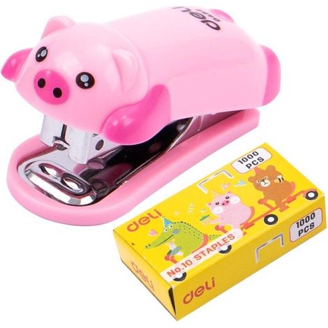 Cucitrice per 15 fogli, 10 punti metallici, maialino rosa
