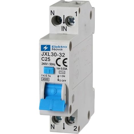 Interrupteur magnétothermique différentiel 1P+N 25A 4.5KA 30mA - 1 Modules DIN - 220V