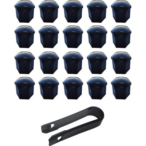 20 Pièces Cache Ecrou 17mm Ecrou Couvre - Cache Boulon Ecrou Couvre avec Outil Demontage Écrou de Bouchon à vis de Moyeu de Pneu pour Voitures Capuchon de Protection de Ecrou (Noir) (1/5)