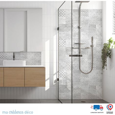 Panneau de douche : Carreaux ciments antique - Couleur gris - Alu composite - 90 - 245 (1/4)