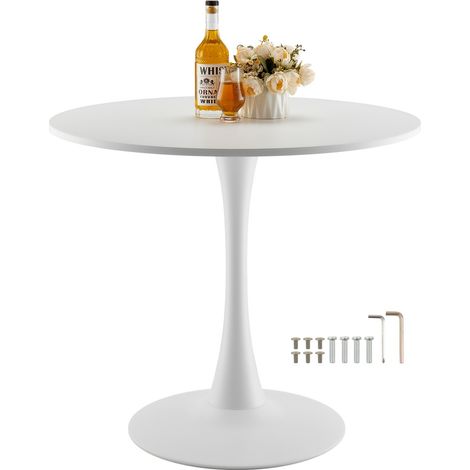 Table à manger ronde, 80 x 80 x 72,5 cm, table de salle à manger en bois pour 2 à 4 personnes, meuble circulaire moderne avec piédestal tulipe, durable, pour maison, cuisine, salon, blanc (1/5)
