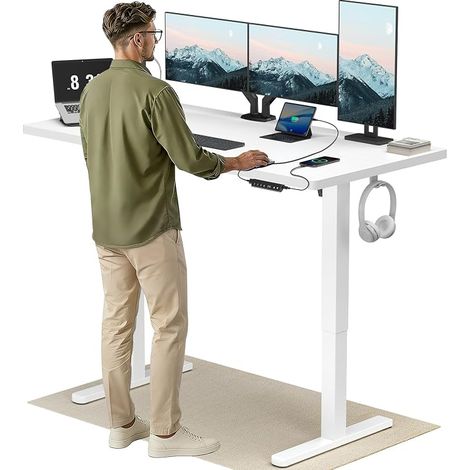 Standing Desk 160 x 80 cm with USB-C and USB-A Charging Port, Height Adjustable from 72 to 118 cm, 4 Memory Presets, Cable Management and Hook (1/5)
