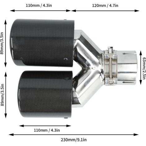 Tuyau d'échappement double universel en fibre de carbone de type Y, finition brillante, bords roulés, sortie droite, acier inoxydable (AP30KR-6389) pour modification automobile (1/5)