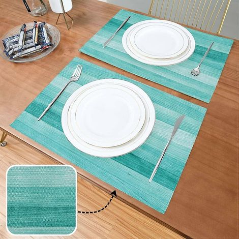 Set de 6 sets de table en bois, bleu sarcelle, turquoise et vert, lavables, antidérapants et résistants à la chaleur, pour la maison, la cuisine, les repas et les fêtes, 30 x 45 cm (1/4)