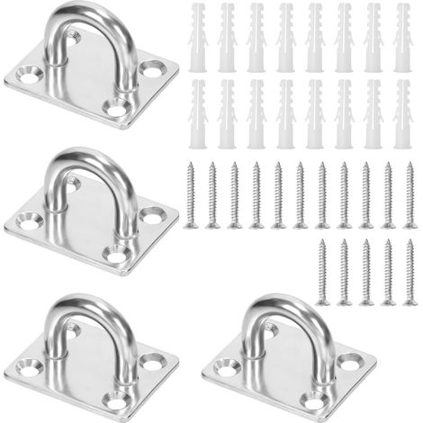 Sweet Lot de 4 crochet carrés M5 304 en acier inoxydable argenté, kit d'ancrage en plastique, suspension plafond U (1/5)