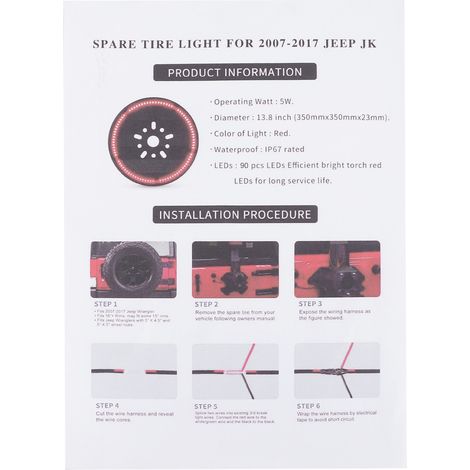 Feu Stop de Roue de Secours 5W 90 LED Rouge Vif pour Jeep Wrangler JK JL 2007‑2017 - Avertissement Anti-Collision