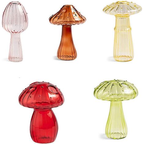 Pot de fleurs en verre en forme de champignon, ensemble de 5 mini-terrariums colorés, petit vase en verre unique - JBMEDIA (1/4)