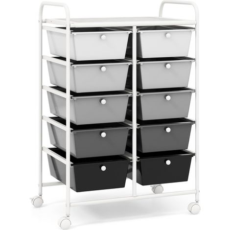 Chariot à roulettes avec 10 tiroirs empilables, chariot de rangement pour bureau, salon, 65,5 x 37 x 87 cm (1/5)
