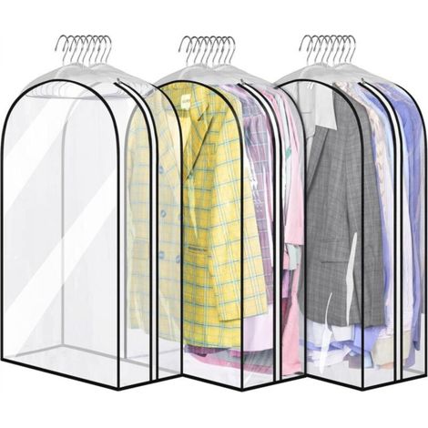 Dustproof garment bag, transparent black border, 60 x 80 x 25.5 cm, 3 hanging garment bags, dustproof for hanging clothes (1/5)