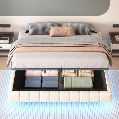 Bett Doppelbett Stauraum 180x200 Polsterbeige OKMYHOME