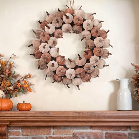 Couronne D Automne - Couronne De Citrouilles Artificielles - Pour Porte Extérieure Intérieure Cheminée Fenêtre - Diamètre 40 Cm - 1 Pièce (1/5)