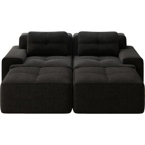 Sofá modular en U de pana negro con ottoman, 204 x 177 x 69 cm, sin montaje, HOMVRA (1/5)