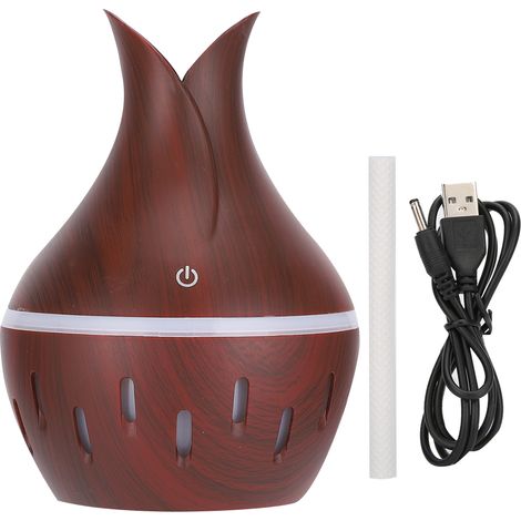 Diffuseur d'aromathérapie USB portable 300ml en grain de bois, brumisateur d'air avec lumière colorée, humidificateur de bureau. (1/5)