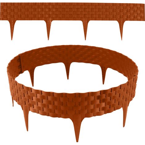 Rasenkante Rattanoptik I Terracotta I 24x80 cm Module I Kunststoff Beeteinfassung für Beet-& Rasenabgrenzungen I Flexible Beetumrandung