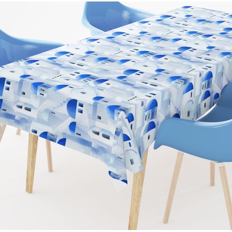 TOVAGLIA in COTONE disegno SANTORINI blu made in Italy Cm. 140x360 x24 persone (1/5)