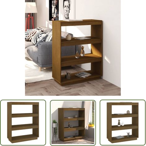 The Living Store Bibliothèque/Séparateur de pièce Marron miel 80x35x103 cm Pin - Bibliothèque - Meuble De Rangement - Étagère - Séparateur De Pièce - Bibliothèque En Bois (1/5)