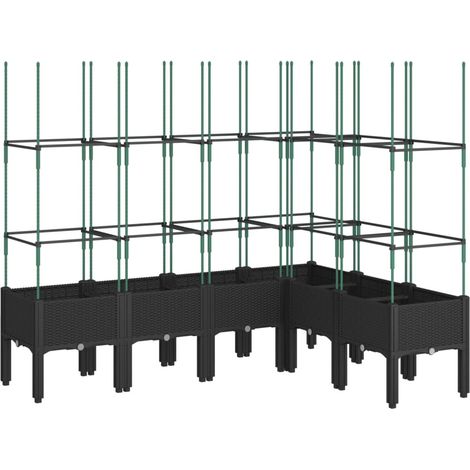 Macetero bancal elevado plantas flores terraza jardín con enrejado 160 x 120 x 142,5 cm PP negro 020038257