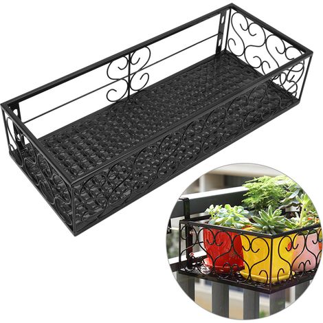 Maceta colgante para balcón o ventana – soporte de hierro forjado – dimensiones: 50 x 25 x 12 cm – 1 soporte con 2 piezas de montaje para riel de 2,5 cm de ancho (1/5)