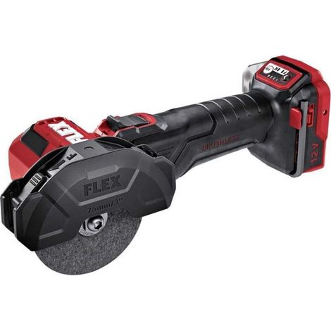 Flex – Mini meuleuse d'angle 12V Ø76mm – Moteur brushless – Vitesse 5000-20000 tr/min – Profondeur de coupe 22mm – Tête orientable 180°