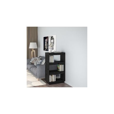 Bibliothèque-Séparateur de pièce Noir 60x35x103 Pin massif (1/5)
