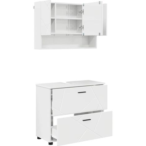 Ensemble de mobilier de salle de bain 2 pcs，Ensemble de meubles de salle de bain Blanc brillant CFW76290 (1/5)