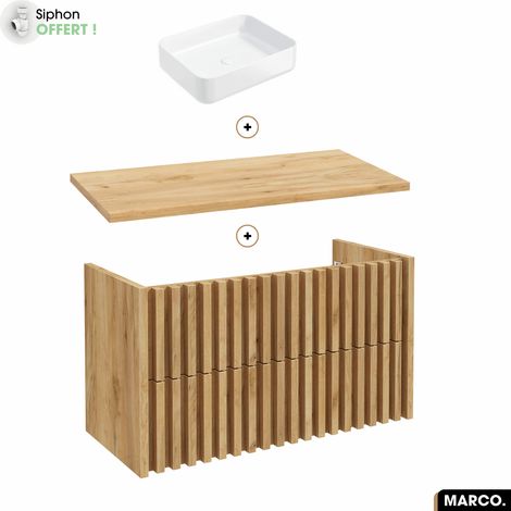 Ensemble meuble sous vasque avec vasque à poser - Siphon OFFERT MARCO OAK 100 x 56 x 45 cm (1/5)