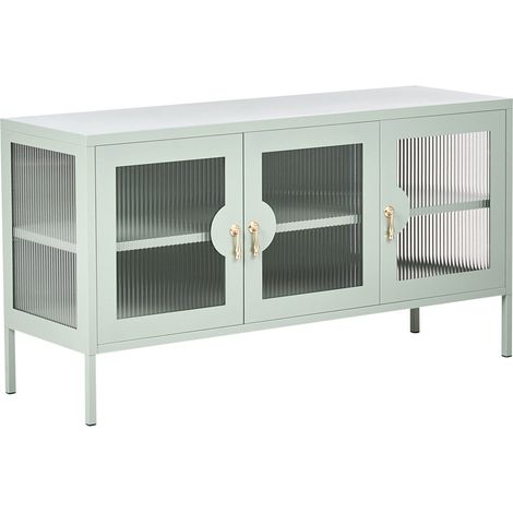 3 Door Sideboard Mint Green Steel Metal Office Cabinet Shelves Leg Caps Industrial Design Living Room Home Office Furniture GLEORA