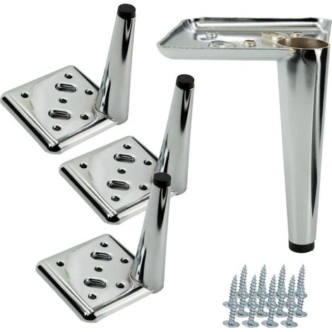 Möbelbein-Set (4-teilig): Elegante, spitz zulaufende Chrombeine, 13 cm hoch, geeignet für Sofas und Kommoden, aus Metall gefertigt, mit kratzfester Unterseite.