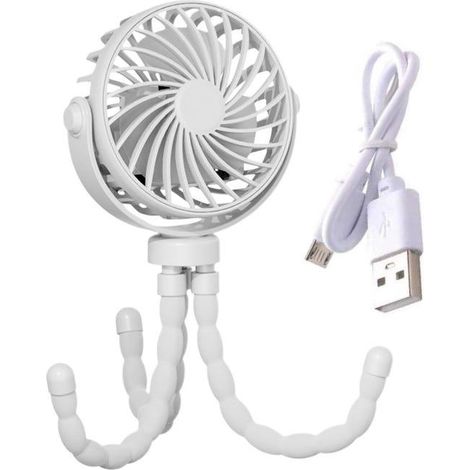 Mini ventilateur portable, ventilateur rechargeable avec trépied flexible rotatif à 360°, adapté aux voitures et aux poussettes. (1/5)