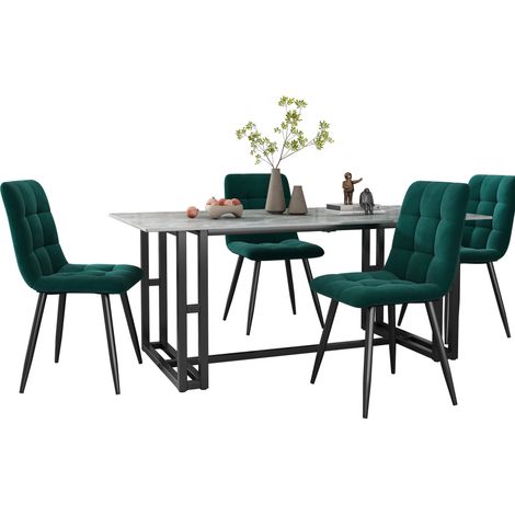 Lot de 4 chaises de salle à manger en velours vert, chaises rembourrées avec dossier, piètement métal, style moderne pour cuisine, salon et bureau CHICFURN (1/5)